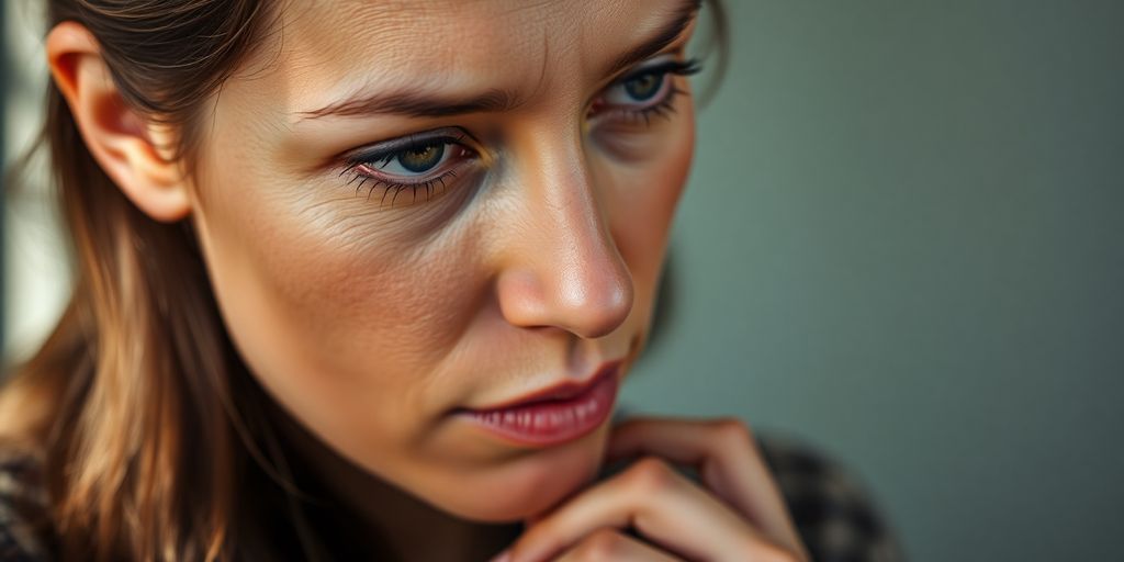 A woman deep in thought, illustrating stress and reflection.
